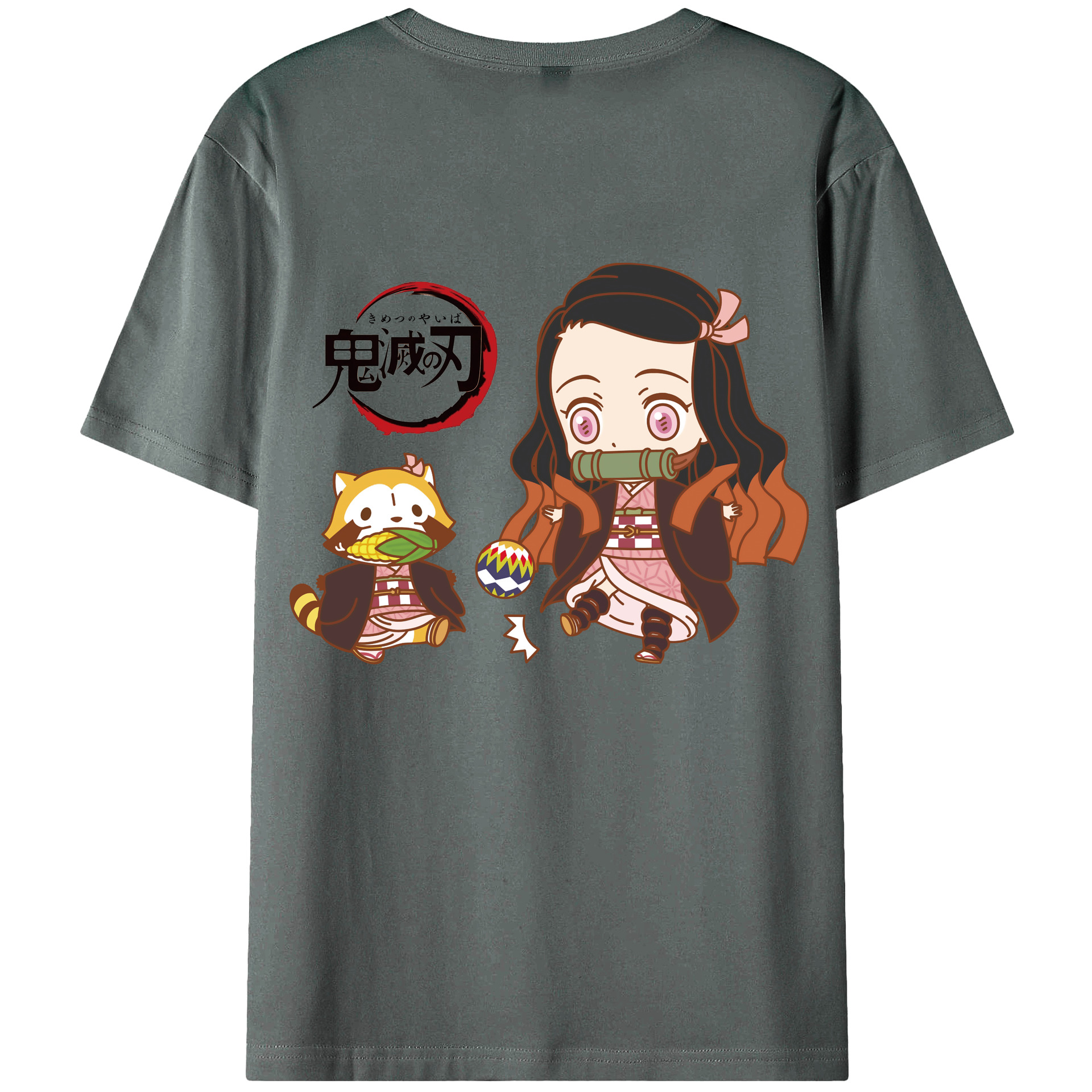 （画像用） 鬼滅の刃（きめつのやいば）竈門 禰󠄀豆子／かまど ねずこ Kamado Nezuko 綿100％ メンズ半袖Tシャツ（バックプリント） 通気性